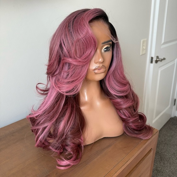 Blush Pink and Brown - 100% Raw Human Hair Wig - HD Lace - Picture 3 of 6